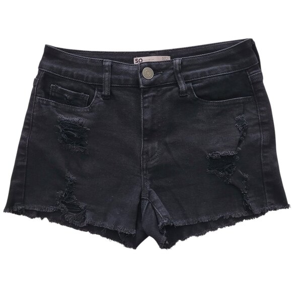 SO Juniors Black High Rise Shortie Shorts Distressed Cut Off Size 5 - Picture 1 of 11